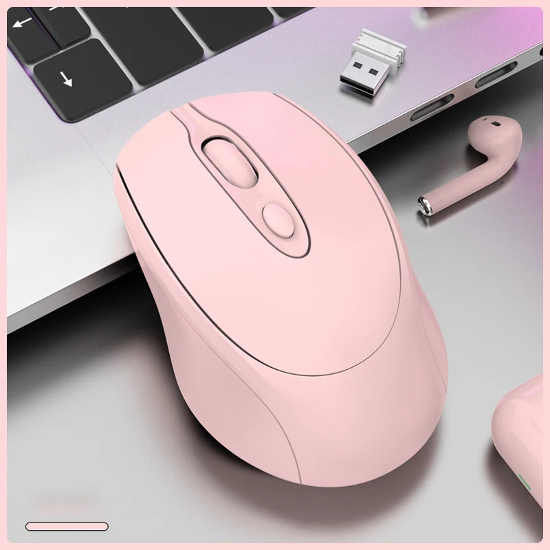 Ergonominen langaton hiiri 2.4g optista ladattavaa bluetooth-yhteensopivaa hiirtä kannettaville tietokoneille chromebookeille kannettaville tietokoneille pelihiiri: Vaaleanpunainen