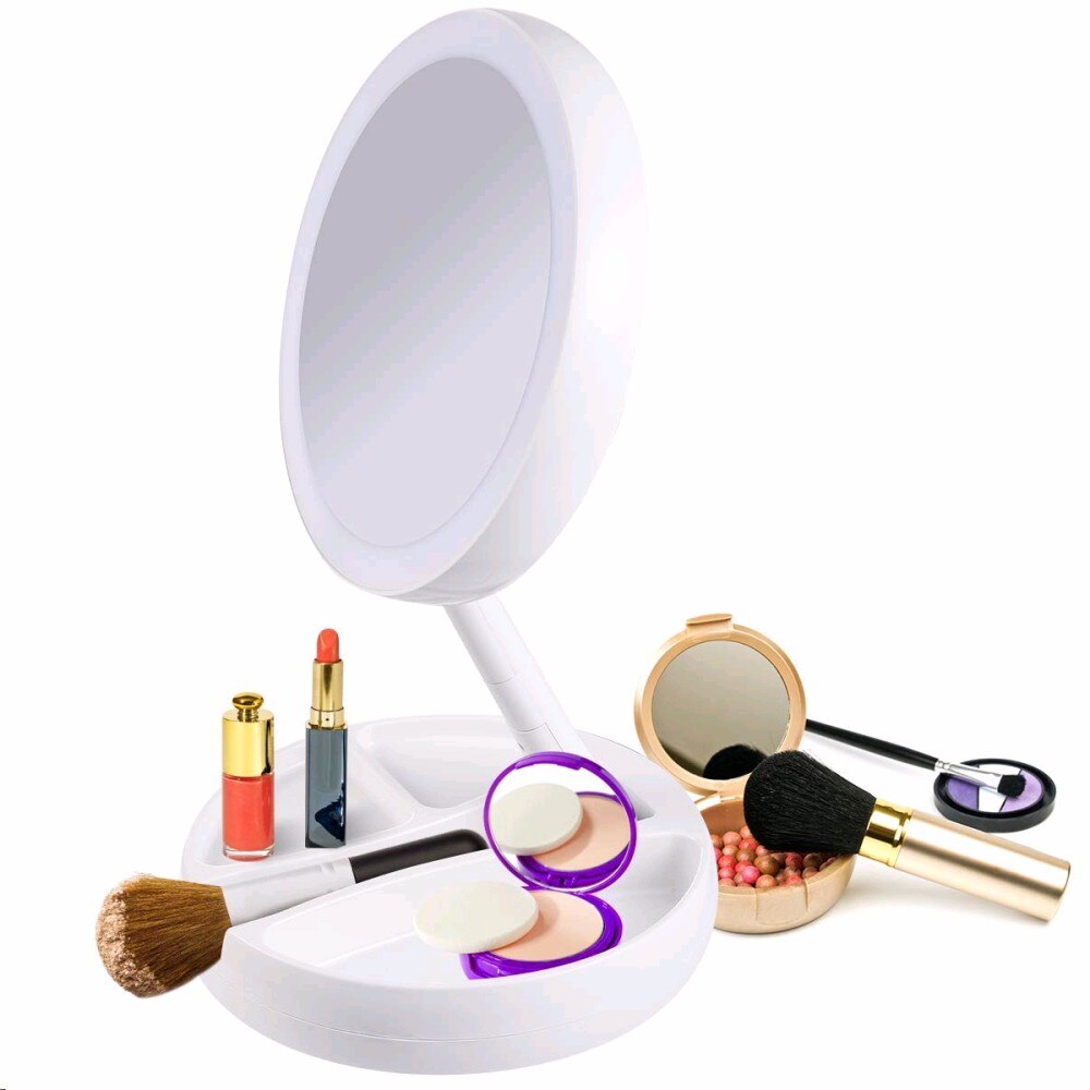 Mijn Vouw Awa Led Verlichting Make-Up Spiegel Compact Make Up Pocket Spiegels 10X Vergrootglas Bril Make Cosmetische Hand Spiegel