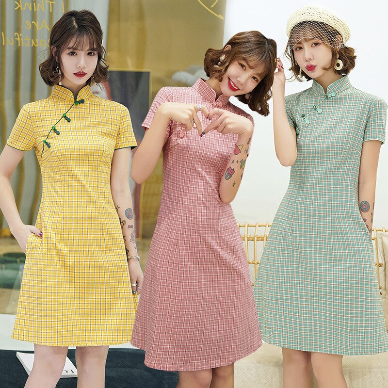 Ropa China de seda para mujer, Cheongsam de estilo chino, vestido tradicional diario, Qipao de seda satinada