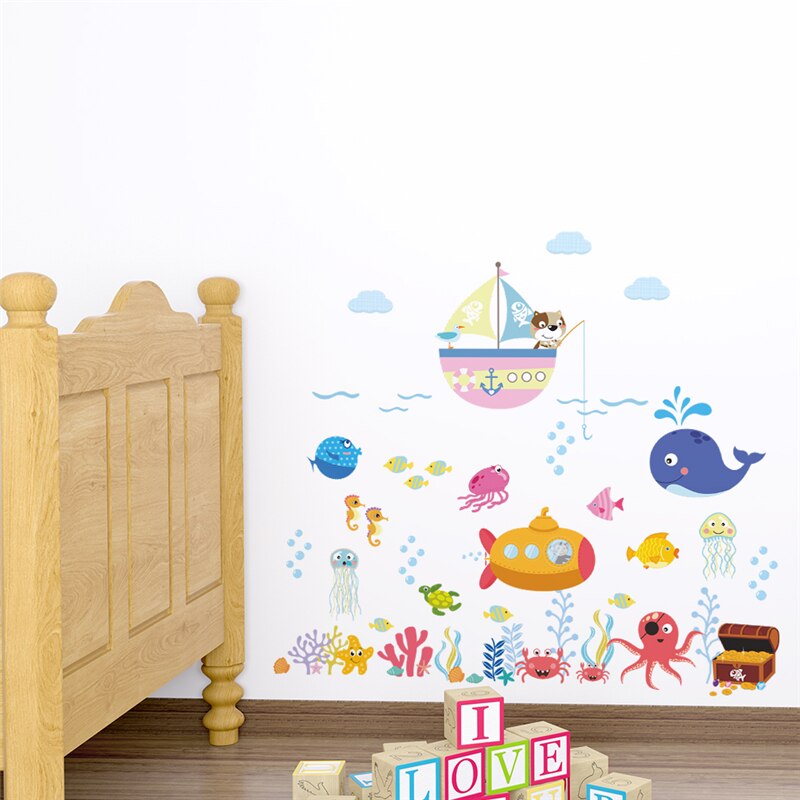 Tegneserie undervandsfisk boble væg klistermærker til børneværelser badeværelse børnehave hjem indretning pvc vægoverføringsbilleder diy vægmaleri kunst