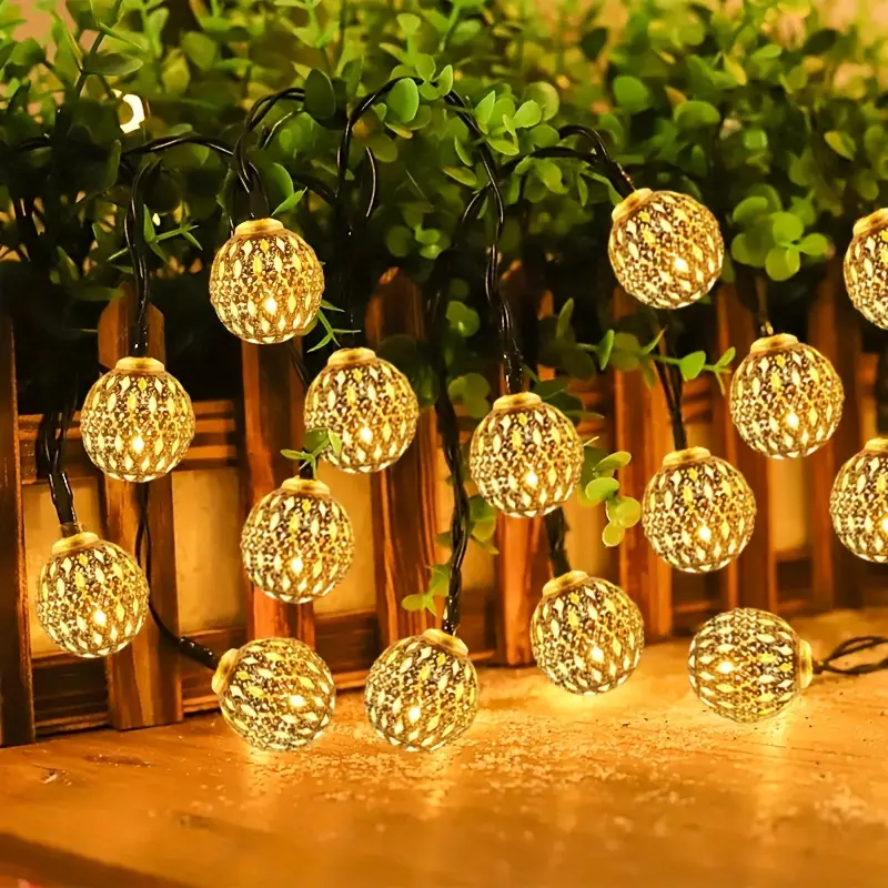 Solcelledrevne marokkanske kulelyslenker 20/30/50 led-eventyrklokker 8 moduser for hage, jul, bryllup, utendørs lyslenke