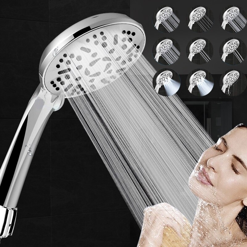 Zhangji-ducha de chuveiro ajustável universal, 12 cm, 9 modos de ajuste, alta pressão, economia de água, massagem, banheiro