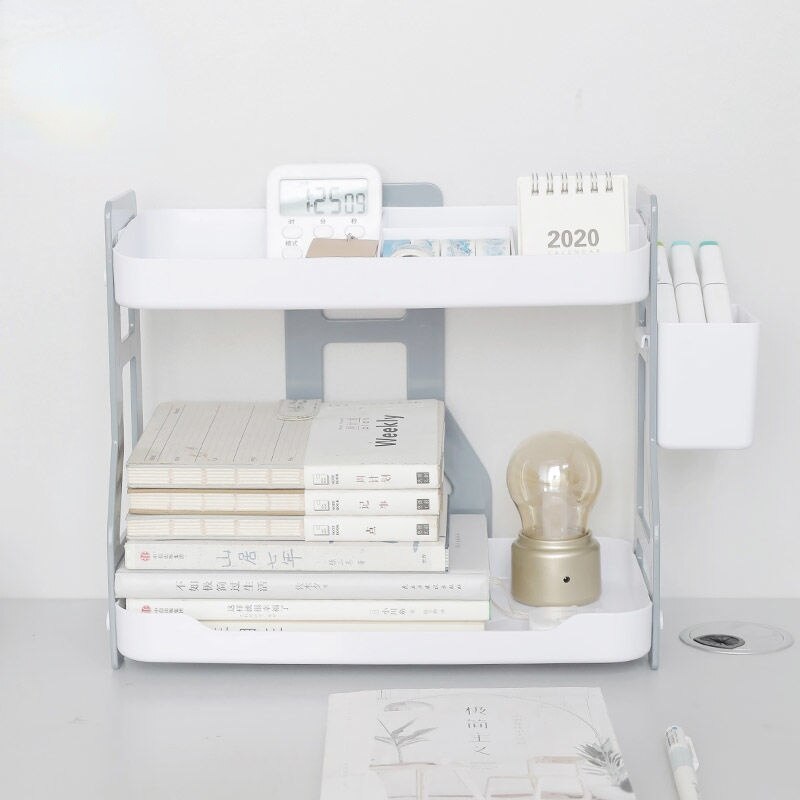 Desktop storage rack double-layer compartment plastic racks simple white debris student dormitory tidy shelves