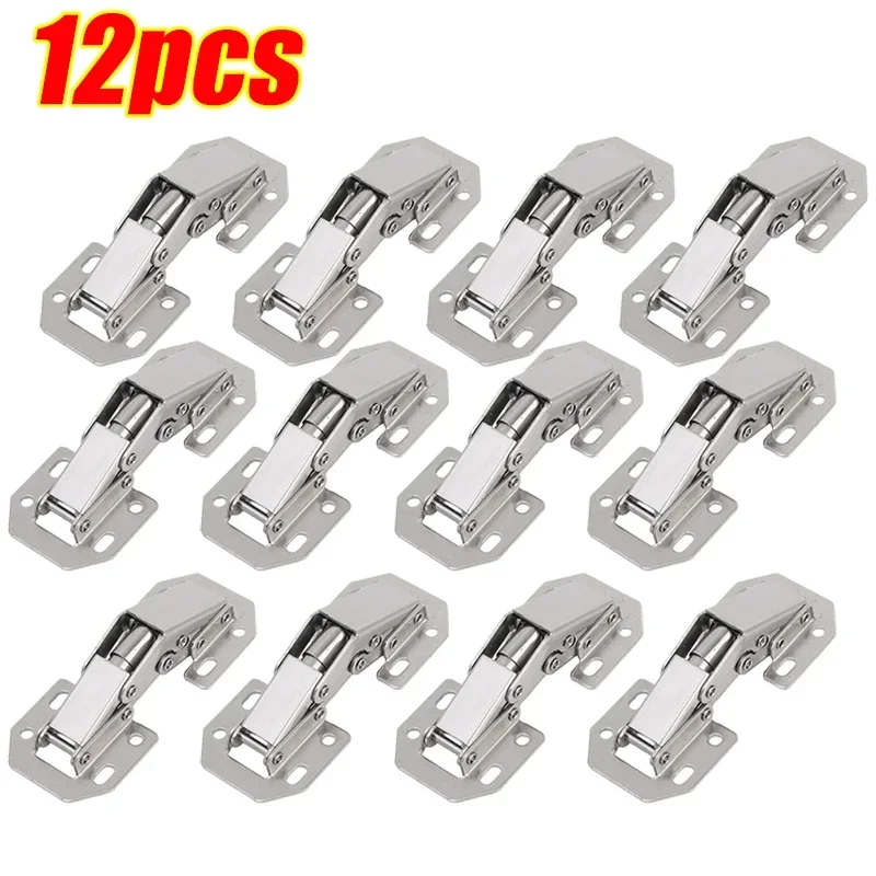 12-2PCS Stainless Steel Cabinet Hinges 90 Degree No-Drilling Hole Cupboard Door Soft Close Hinges Furniture Hardware Accessories: Bronze