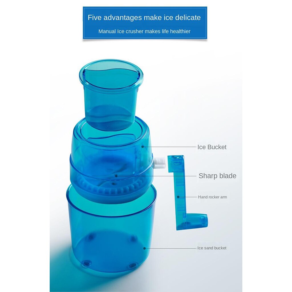 Przenośny ręczny łamacz lodu mini domowy ogolony kostkarka robić lodu mała kruszarka robić lodu maszyna robić robienia rożków lodowych maszyna niebieska