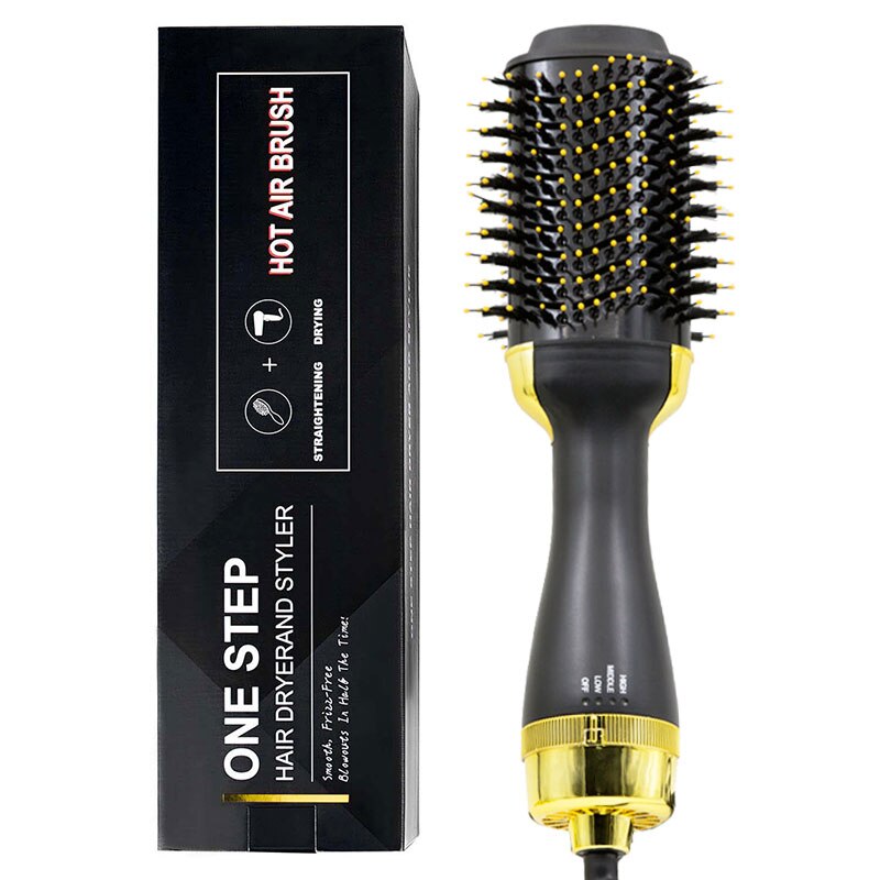 Een Stap Föhn En Volumizer Blower 2-In-1 Föhn Kam Air Brush Blow Droger haarborstel Styling Tools Styler: Gold-Black / EU