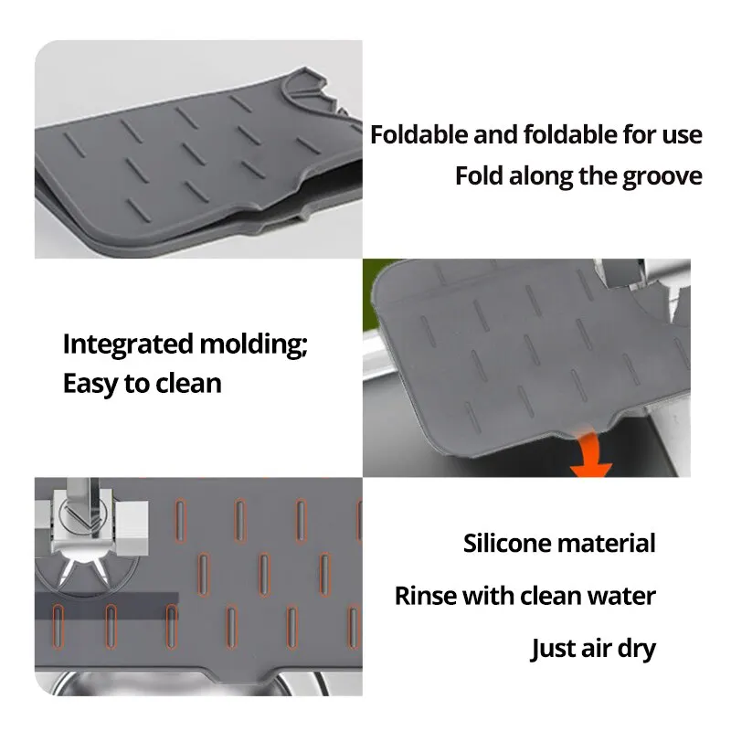 1PC Grey/Orange/Black 37X14CM Kitchen Faucet Absorbent Mat Sink Splash Guard Silicone Drainage Drying Pad Countertop Protection