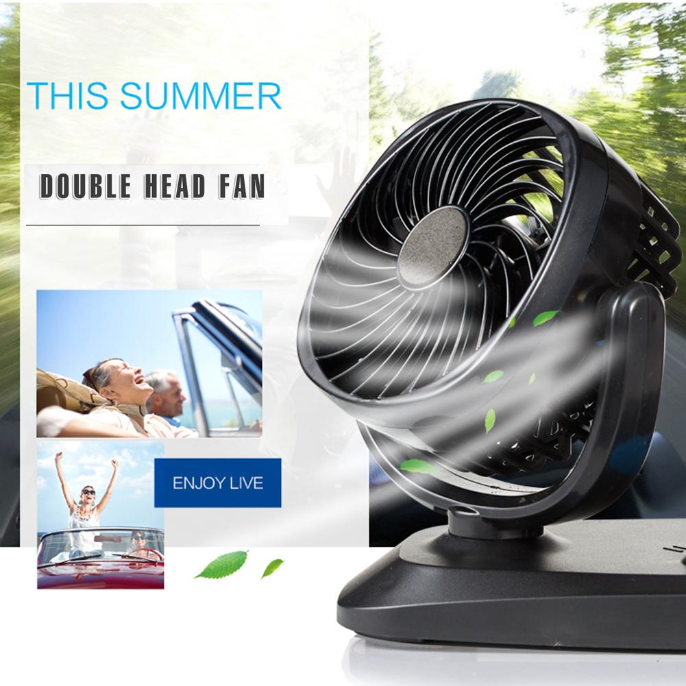 Car Truck Fan 12V/24V Optional Universal Double Head Powerful Cooling Electric Fan Wind Fan 360 Degree Rotatable