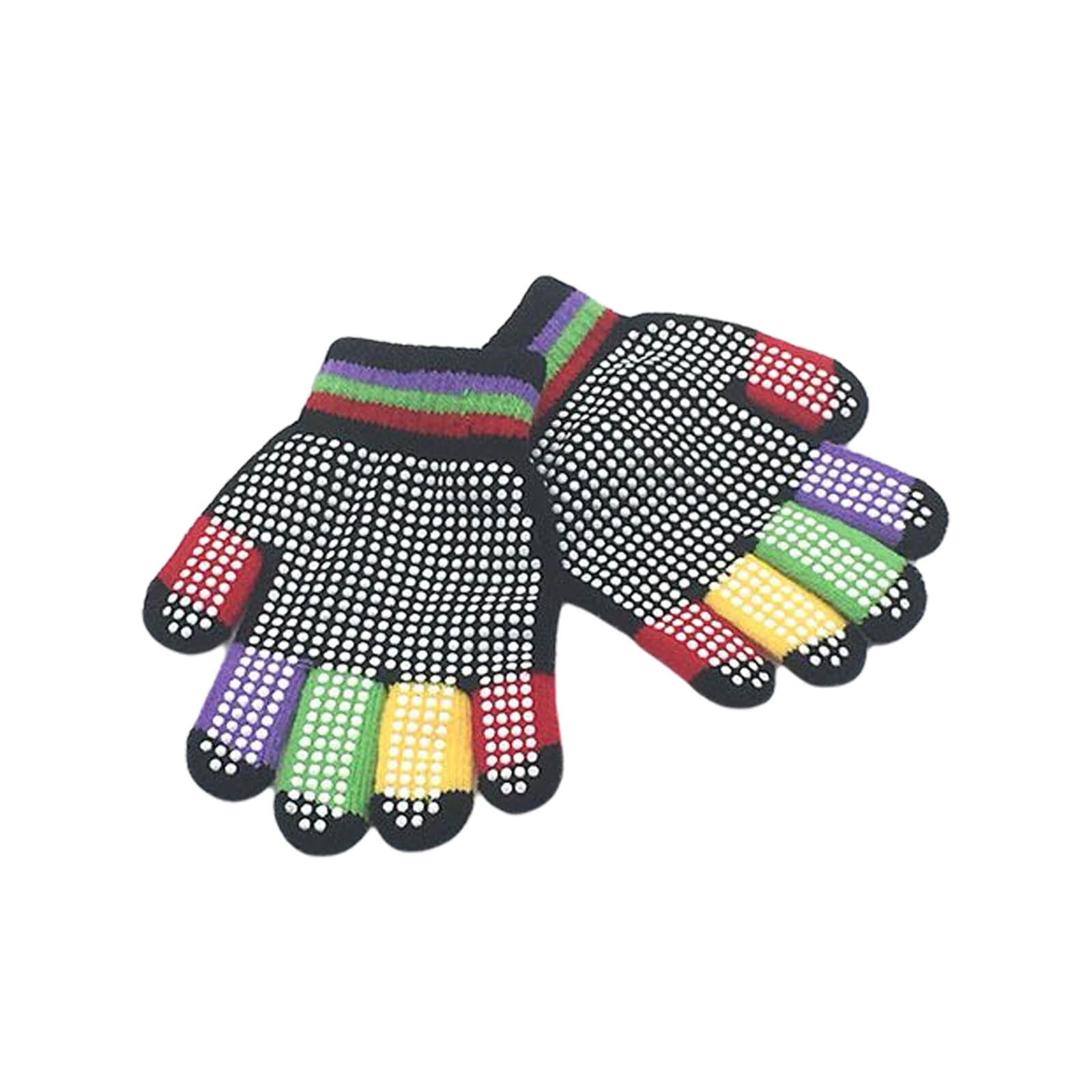 Enfants gants d'hiver multicolore tricoté tissé gants avec adhésif anti-dérapant distribuer pour les petits garçons filles 5-8 ans: Black