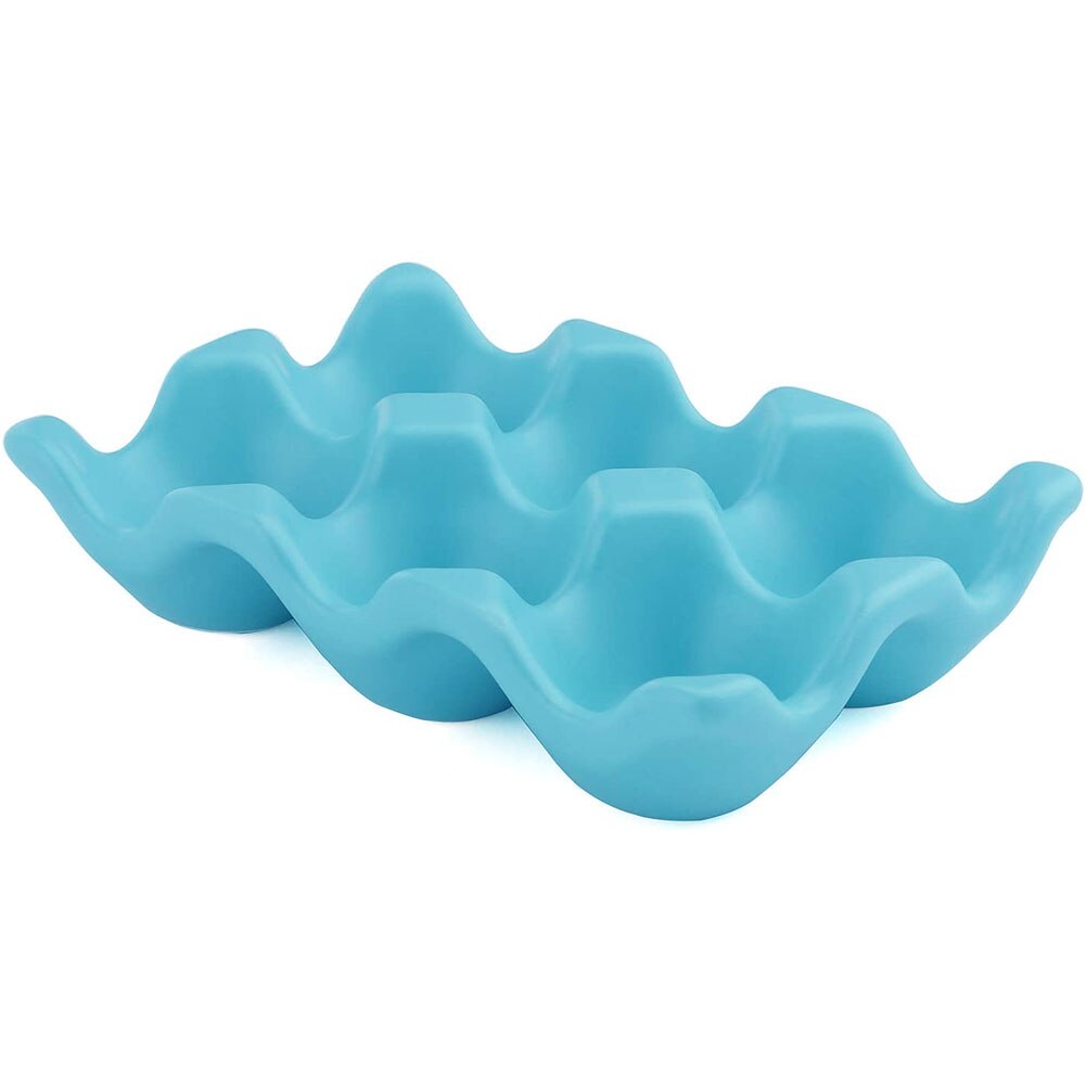 6 Grids Egg Tray Ceramic Egg Holder Egg Storage Container Porcelain Dispenser Organizer Anti-Slip Kitchen Countertop Fridge: Blue