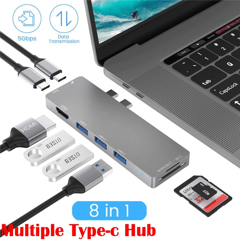 8 In 1 Laptop Docking Station Type C Meerdere Hub Adapter 4K Hdmi Compatibel Usb 3.0 RJ4 Tf sd Kaartlezer Pd Usb Data Transfer