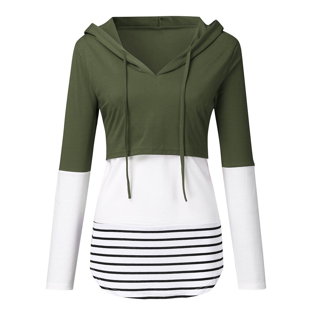Maternity Nursing Hoodie Women Maternity Long Sleeve Striped Hoodie Nursing Sweatshirts For Breastfeeding беременная: Army Green / S