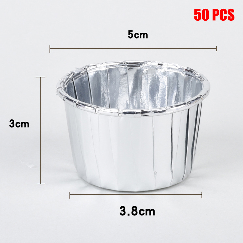 50/100pcs Aluminum Foil Cupcake Paper Cupcake Liner Baking Cups Muffin Cupcake Paper Cups NIN668: Silver / 50 pcs