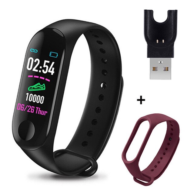 M3 Smart Bracelet Heart Rate Blood Pressure Health Waterproof Smart Watches M3 Pro Bluetooth Watch Wristband Fitness Tracker: Black Wine Red