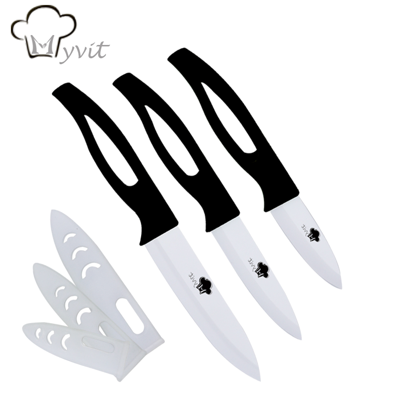 Køkken keramisk kniv sæt 3 4 5 tommer skære frugt hjælpeværktøj udskæring kniv hvidt blad grønt sort håndtag kogeværktøj