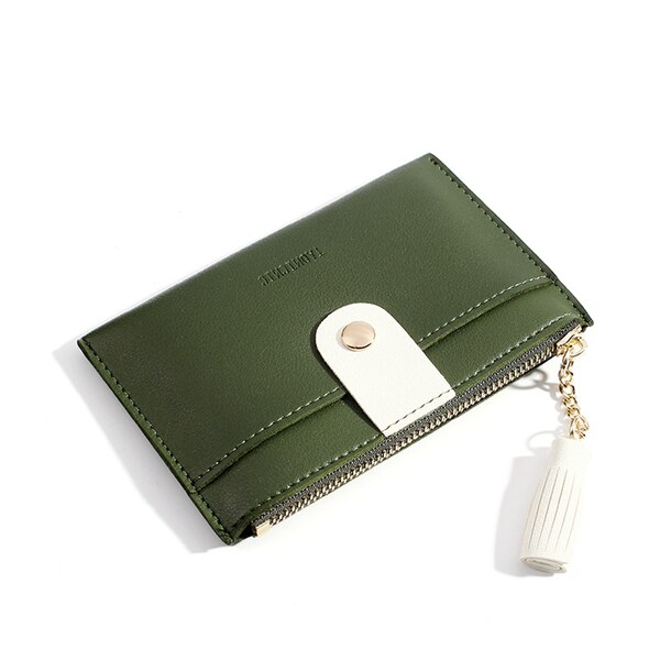 PURDORED 1 Pc Women Tassel Card Holder Wallet Small Credit Card Case PU Female Minimalist Zipper Mini Coin Purse Wallet: green