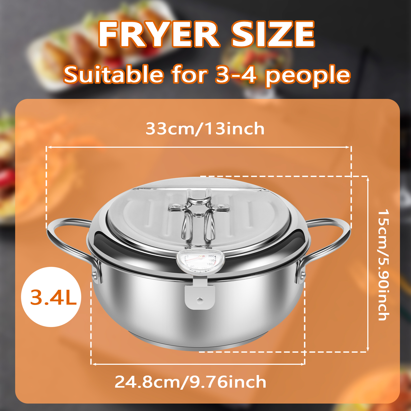 Deep Fryer Pot Stainless Steel Deep Frying Pot 3 Sizes Oil Deep Frying Oil Container With Strainer Basket And Thermometer: WHITE