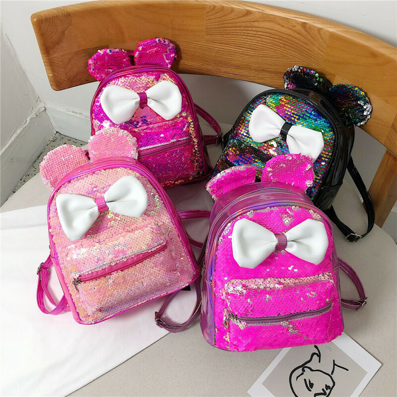 Paillettes femmes paillettes sac à dos oreilles mignonnes Double sac à bandoulière Mini Bling sacs à dos enfants filles paillettes voyage sac à dos