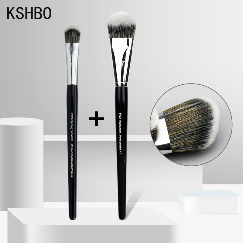 KSHBO 2 unids/set herramientas de maquillaje de belleza brocha para base 47 cabezal de escoba Base líquida reparación de sombra para mujeres brochas para Base facial: Multicolor