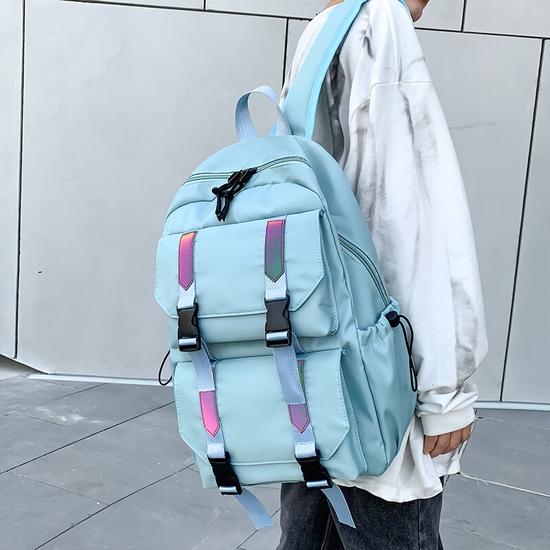 HOCODO Reflective Strip Women Backpack Female Waterproof Nylon Shoulder Bag Multi-Pocket Anti-Theft Backpack Travel Bag