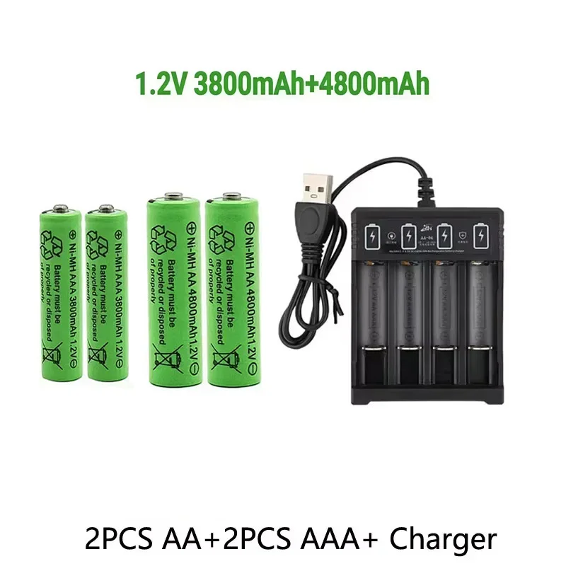 Batería recargable Original 1,2 V AA4800mAh + AAA3800mAh + cargador para ordenador reloj Radio videojuego cámara Digital AA AAAbattery: Negro