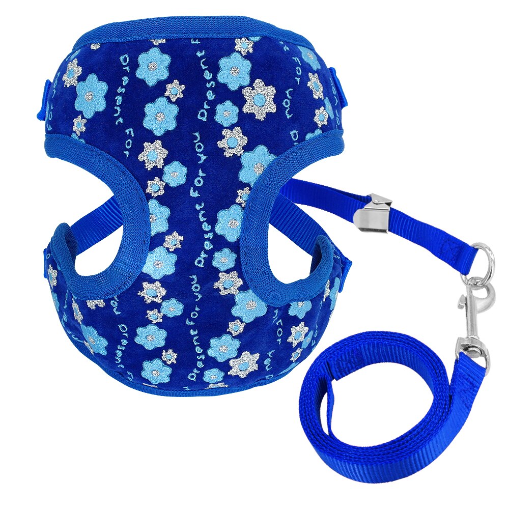 Cute Cat Harness and Leash Set Mesh Kitten Puppy Vest Chihuahua Yorkies Mesh Pet Clothes For Small Dogs Cats Flower Pattern: Blue / L