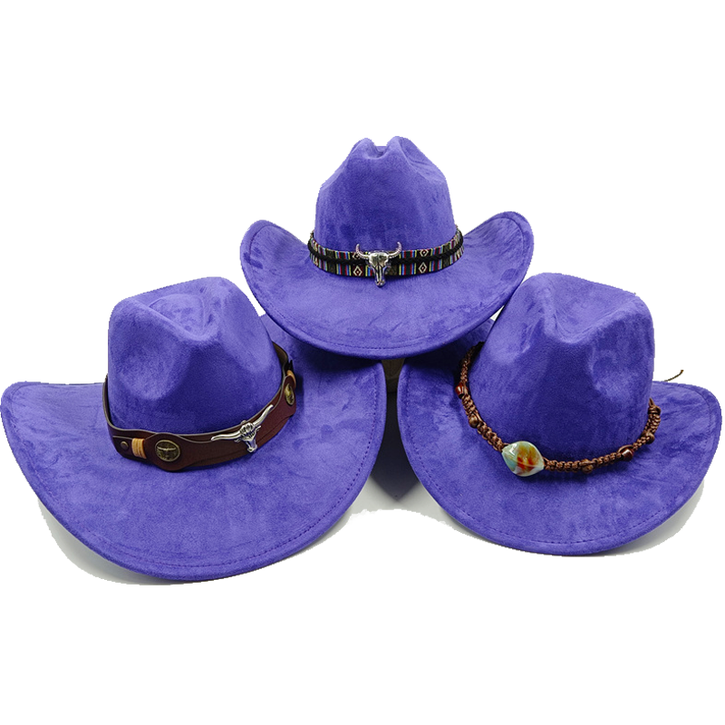 Cappello da cowboy viola nuovi accessori per cappelli da cowboy cappello da cowboy cappello in materiale scamosciato nuovo cappello da cavaliere da uomo e da donna tutto'aperto