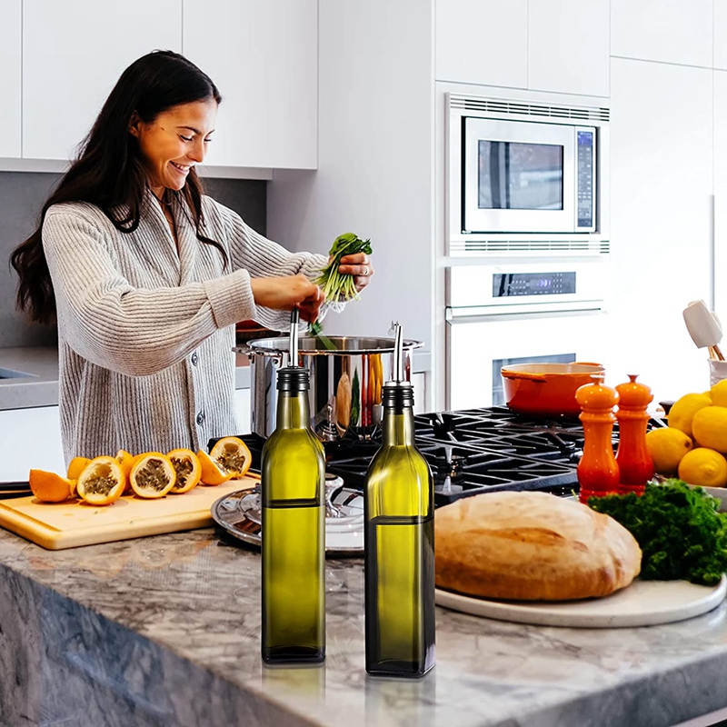 2 Pcs Glass Olive Oil Dispenser Bottle - 500Ml Oil &amp; Vinegar Cruet - Olive Oil Bottle for Kitchen &amp; Storing Liquids
