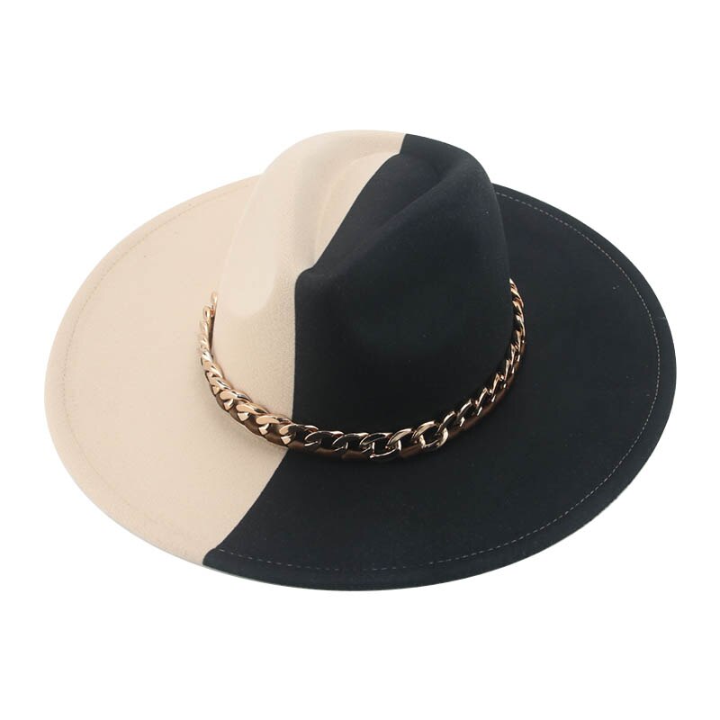 Sombrero Fedora de fieltro para hombre y mujer, gorro de ala grande de 9,5 cm, de retales en negro, blanco y rojo, informal de lujo: 7