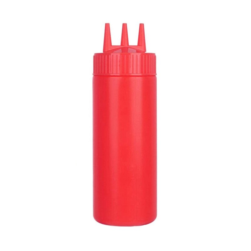 Botella giratoria de 3 agujeros para escurrir, botella de alimentaria para salsa, salsa, aceite, utensilios de cocina, Material PE M6CE: Red-450ML