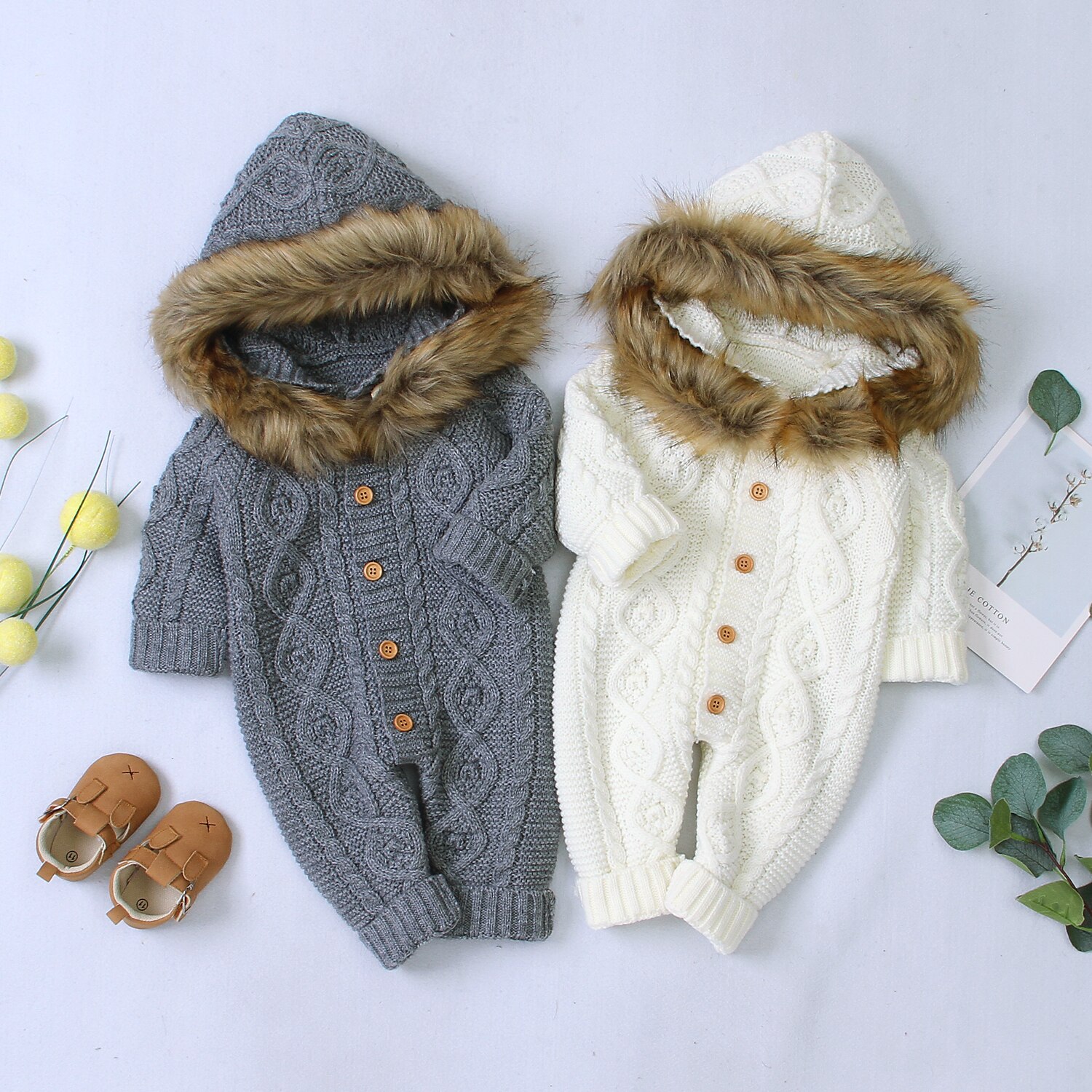 Citgeett Herbst Baby Jungen Mädchen Strampler Langen Ärmeln Gestrickt Mit Kapuze Warme Dicke Chlothes Herbst Winter Kleidung