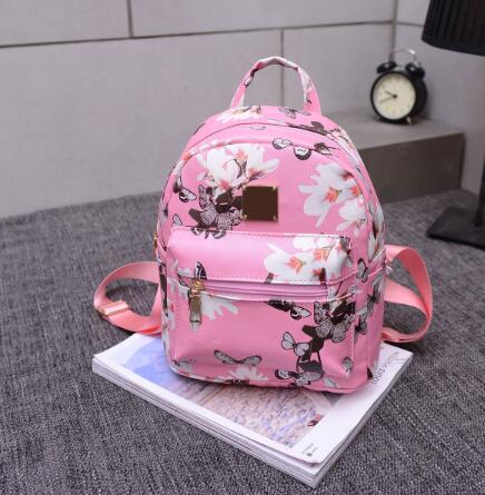 Laget i kina dame blomster ryggsekk reise skinn ryggsekk skulderveske: Rosa