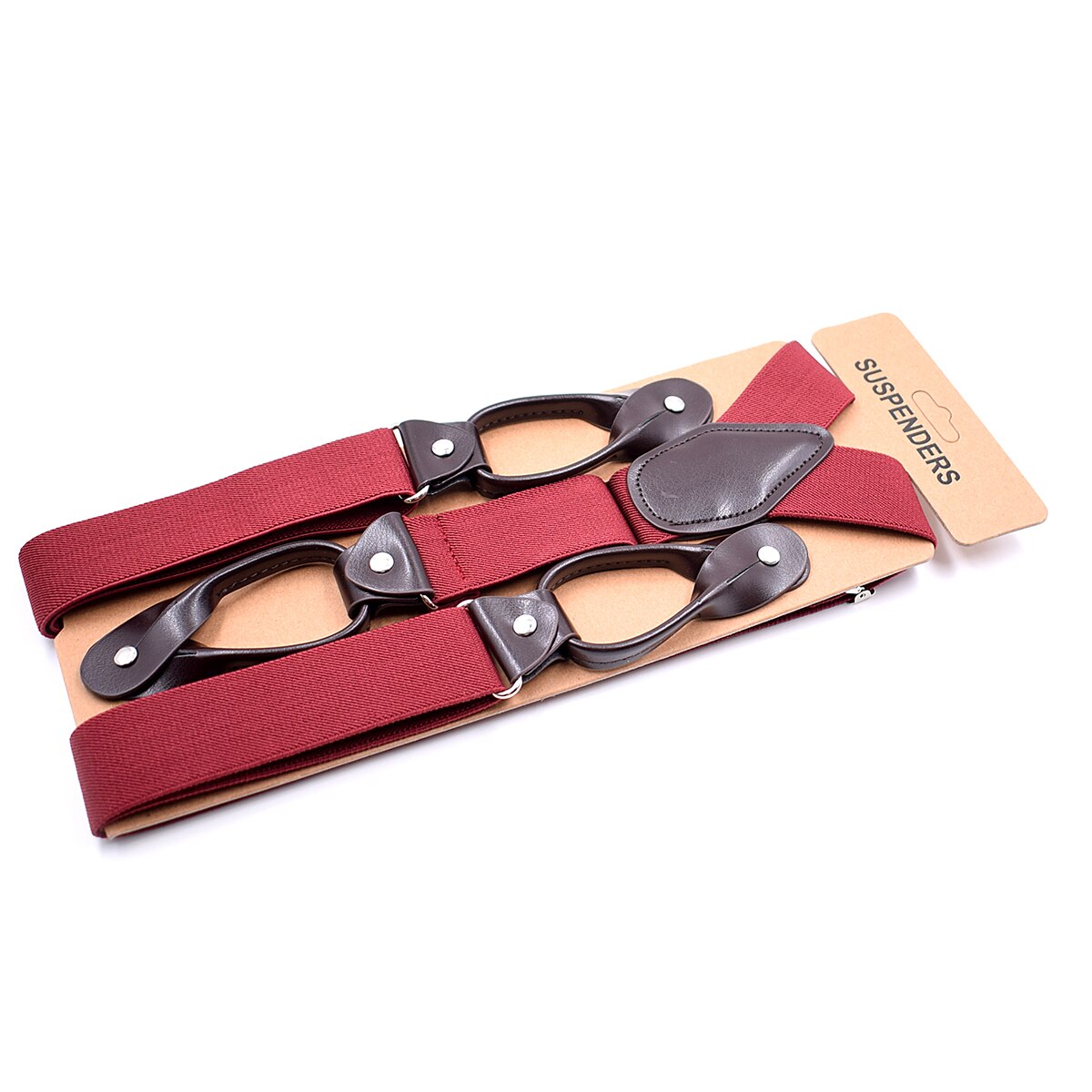 Bretelles Vintage en cuir pour hommes, avec bouton taillé, bout en Y, dos en Y, réglable, élastique, chemise et pantalon, bretelles, pour hommes: Burgundy
