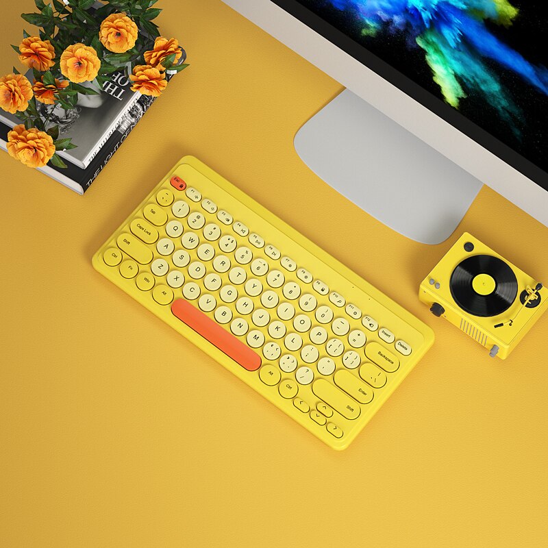 Mini Wireless Keyboard Bluetooth Keyboard And Mouse Keycaps Bluetooth Keyboard For ipad Phone Tablet Laptop: Yellow