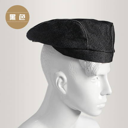 Hotel chef cowboy hat Cap waiter kitchen hats berets women and mens denim baseball caps for chef workwear: Black