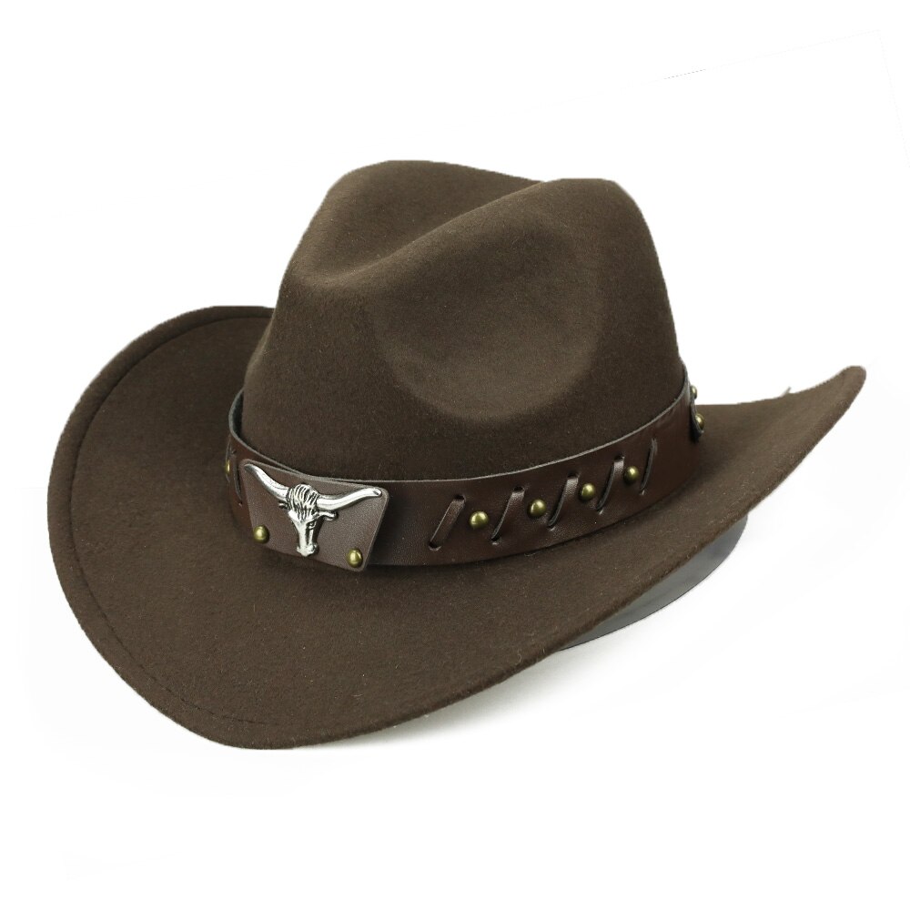 YY-casquette taureau à ceinture en cuir pour hommes et femmes, chapeau Cowboy en coton à bord large, à bord , pour hommes et femmes FD19060: Brown Bull Hat