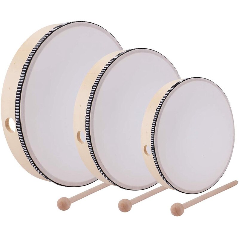 10 zoll & 8 zoll & 6 zoll handtrommel, kinder-schlagzeug, holzrahmentrommel mit trommelstock: Default Title