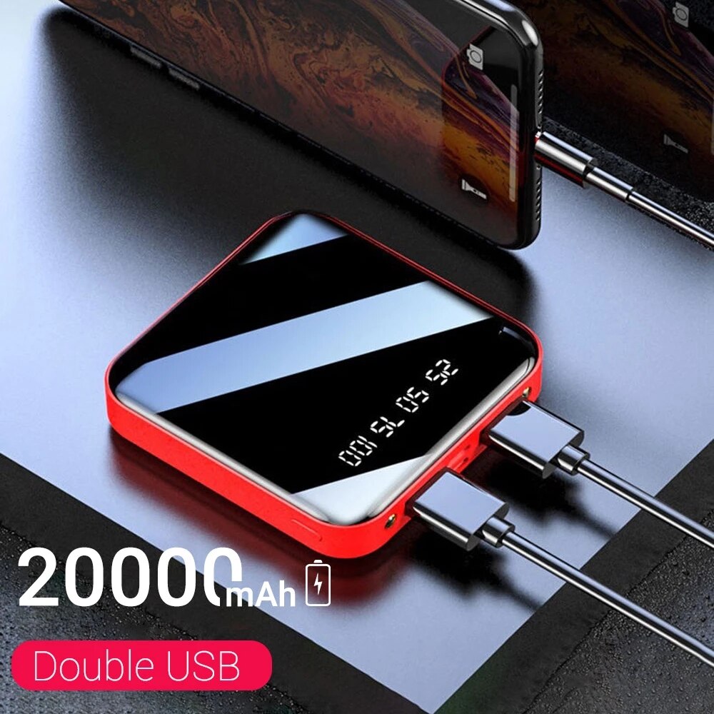 Powerbank 20000 mah, tragbar, ladegerät, powerbank für mobiltelefone, led-spiegel, rückseite, externer akku
