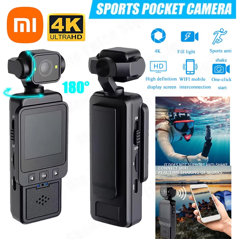 Xiaomi 4K draagbare sportzakcamera HD-display 180 ° Draaibare WiFi draadloze videorecorder Ingebouwde invullicht bewegingscamera