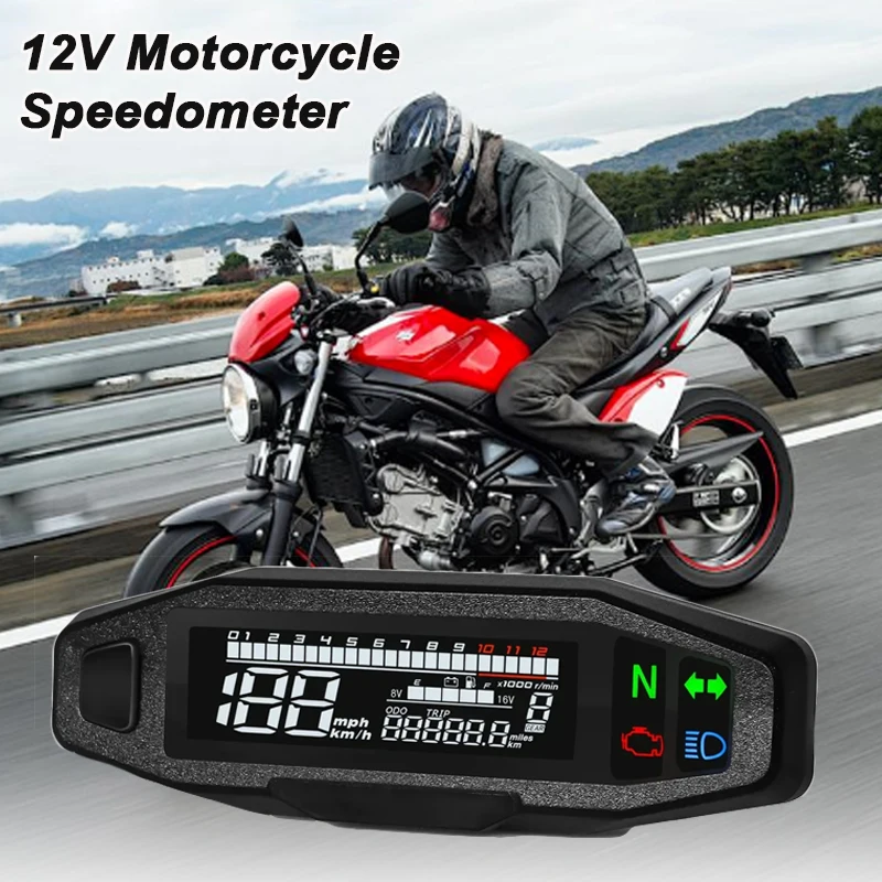 12V Digital Motorcycle Speedometer Moto Meter Tachometer Odometer Instrument Sensor Speed Fuel Gauge Tacho RPM Meter Waterproof