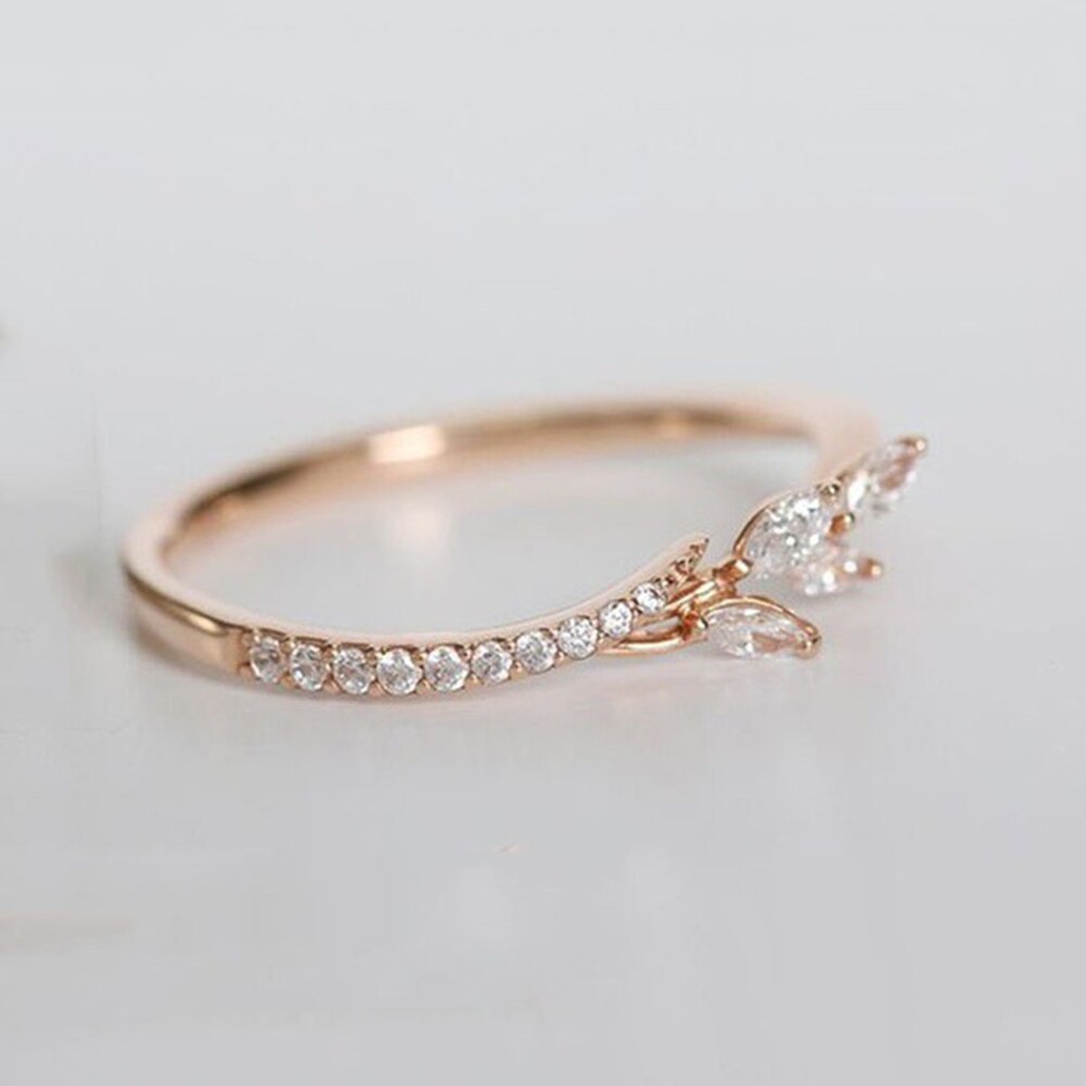 Vrouwen Leaf Crystal Verlovingsringen Vrouwen Eternity Wedding Band Ringen Voor Vrouwelijke Rose Gouden Ringen Sieraden