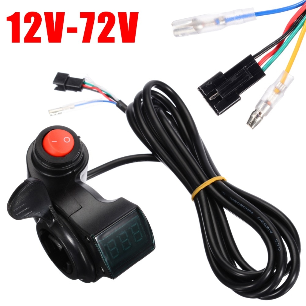 Elcykel tumgas 12v-72v tumgas med strömbrytare led spänningsdisplay för elcykeltillbehör