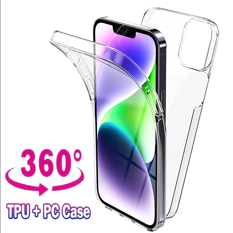 360 graden full body telefoonhoesje voor iPhone 16 16e 15 Pro Max 14 Plus 13 12 11 dubbelzijdig PC TPU transparant helder beschermhoes