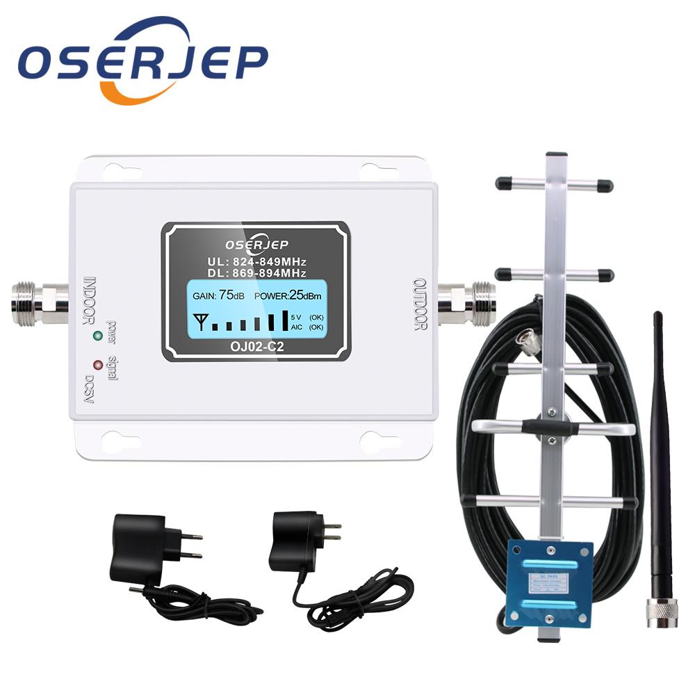 850M Hz signal amplifier + Yagi outdoor antenna / rubber indoor antenna with 10M cable: Silver amplifier