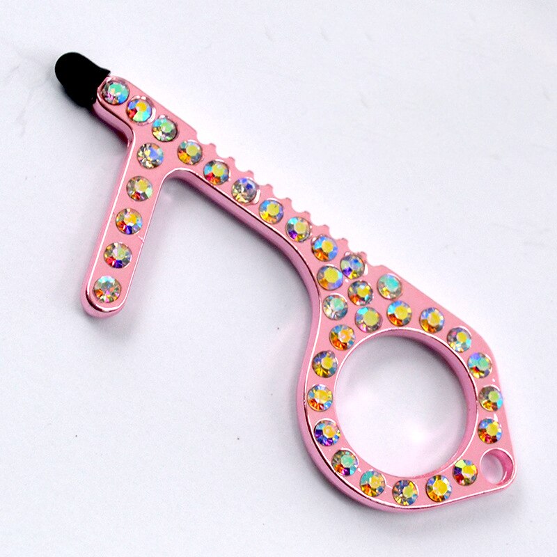 Keyring No Touch Public Door Opener Anti-Contact Keychain Artifact Beer Button Pusher Lifter Ring Hook Key Chain Keyfob Tools