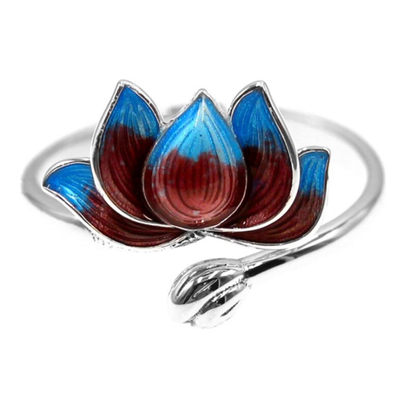 Nouveauté ethnique plante Lotus réglable anneaux pour femmes dames 925 en argent Sterling coloré émail anneau: Style 1