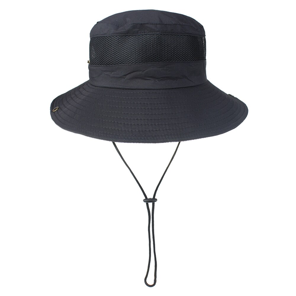 Bucket Sun Hat Fishing Caps Wide Brim Safari Visor Sun Cap For Male Men Fishing Hats Outdoor Sports Cap: Black