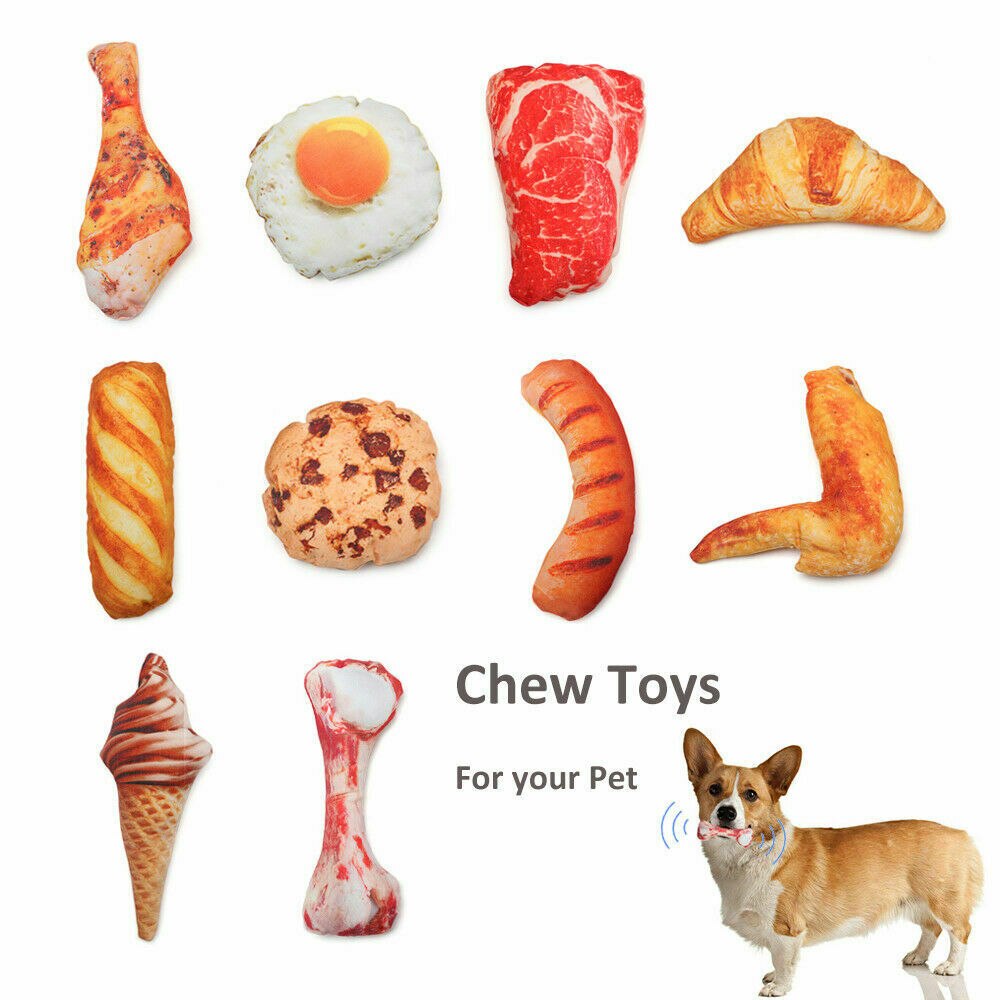 Dog Chew Toys Simulation Ice Cream Fruit Bread Squeeze Sound Pet Toy Play Chew Anti Bite Dog Toys