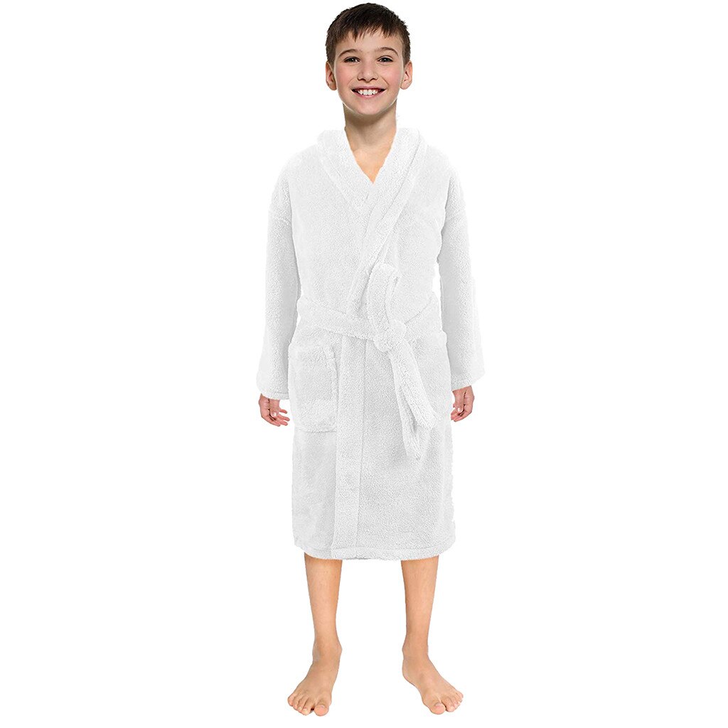 Albornoz de franela Lisa para niños y niñas pequeños, ropa de dormir con bata de noche, de manga, para el hogar y la sala de estar