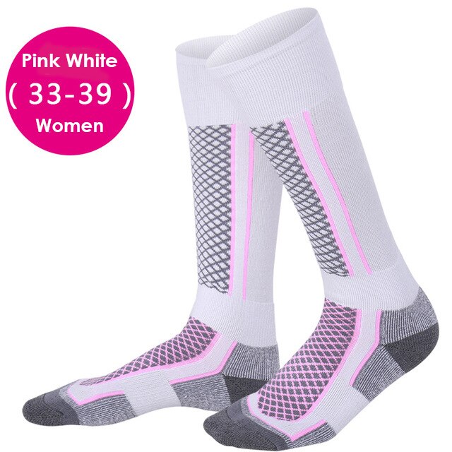 Men Women Child Skiing Socks Winter Outdoor Sport Snowboarding Hiking Ski Socks Warm Thicker Cotton Thermosocks: Women white